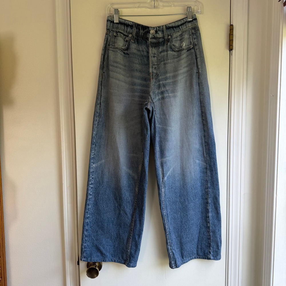 Rag & Bone Miramar Wide Leg Denim Print Cotton Terry Pants Blue S RC1325F7MTE